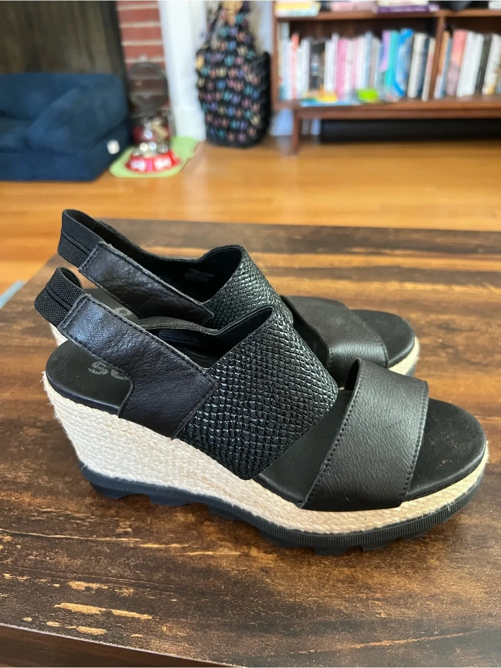 Black Wedge Espadrille Sandals - size 8.5